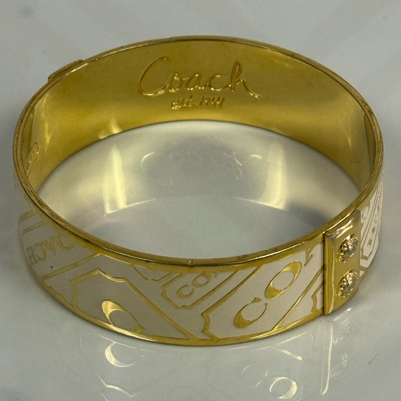 Coach Large White & Goldtone Enamel Bangle Bracelet - Picture 1 of 4